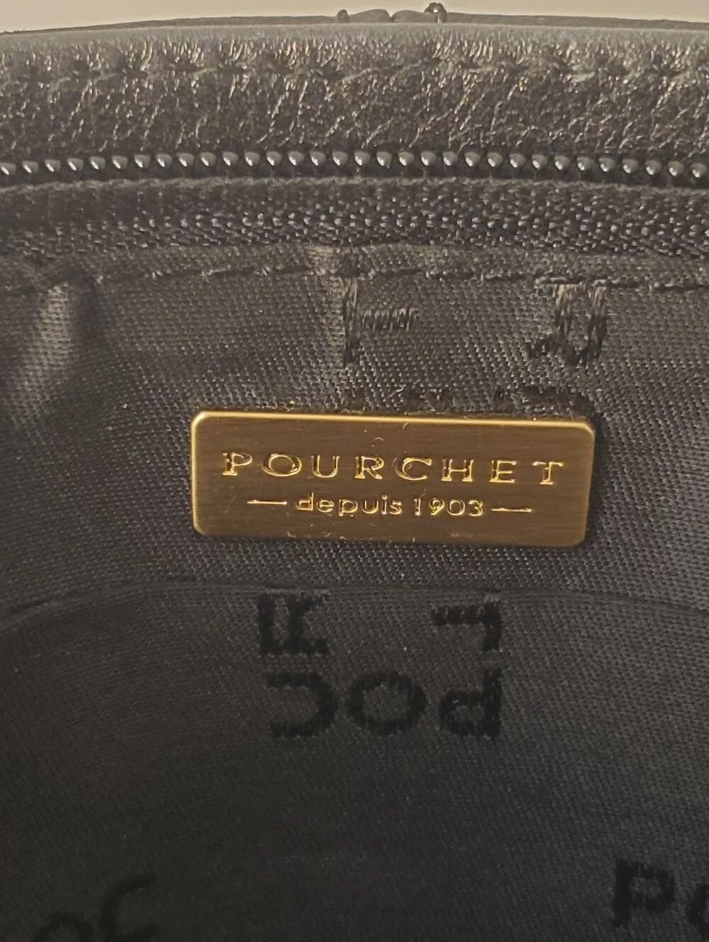 Vintage Pourchet Paris Black Leather Crossbody Bag Gold Crest Made In France